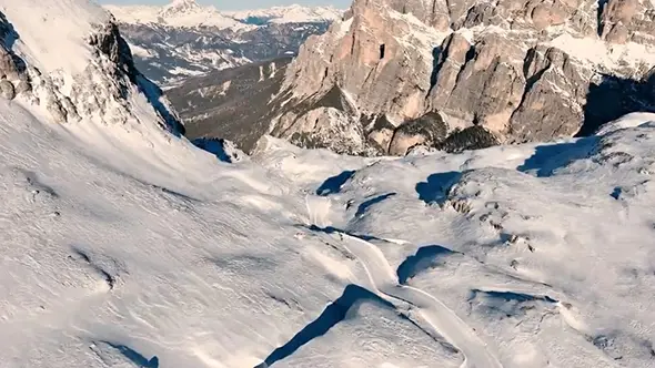 Aerial view of the Olympic ski runs in Cortina d’Ampezzo.