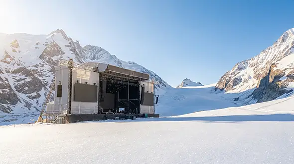 Concert venue on the Idalp peak in Ischgl prepared for a large scale spring show.