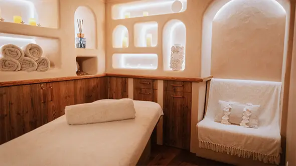 Massage treatment room at the Spa de La Loze.