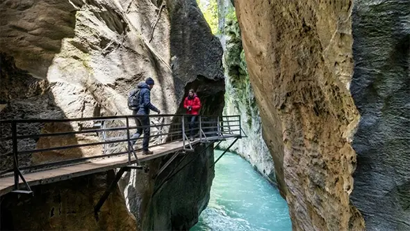 Hiking trail inside the Aare Gorge, Aareschlucht, Switzerland.