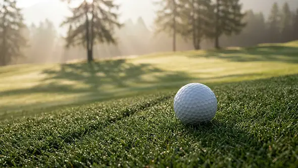 A golf ball on the grass of Kulm Golf course in St. Moritz.