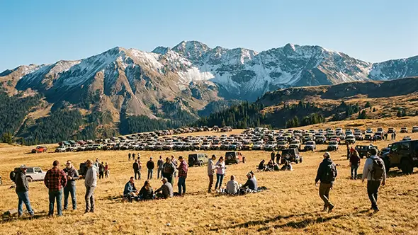 Jeep-Heep-Heep off-road vehicle festival on Crans-Montana plateau.