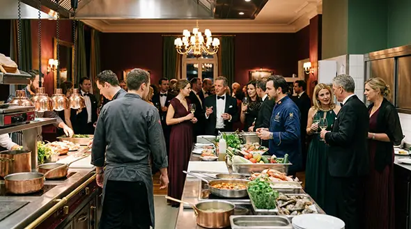 Chefs and guests at the Gourmet Festival Kitchen Party in St. Moritz.