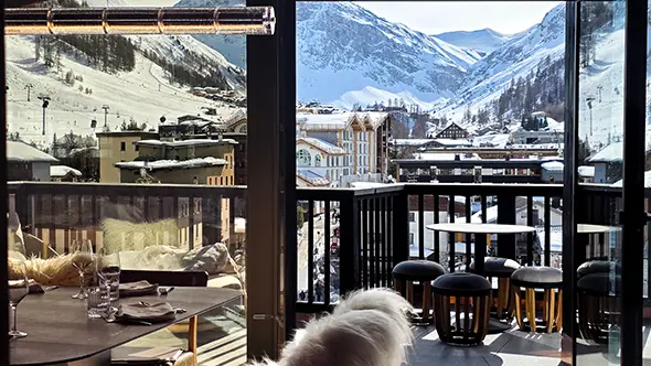 South terrace of Chalet Cristal overlooking the Face de Bellevarde run