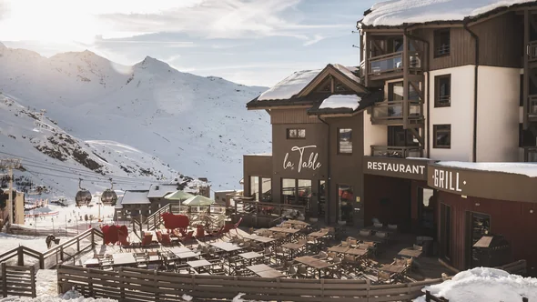The chalet of La Table restaurant beside the Cairn piste in Val Thorens