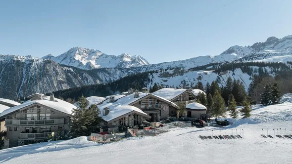 The chalets of Le K2 Altitude seen from the piste, Courchevel 1850