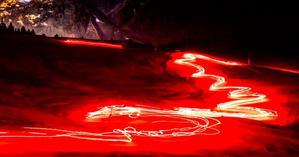 Father Christmas farewell and torchlight descent with fireworks at Chaudanne Méribel