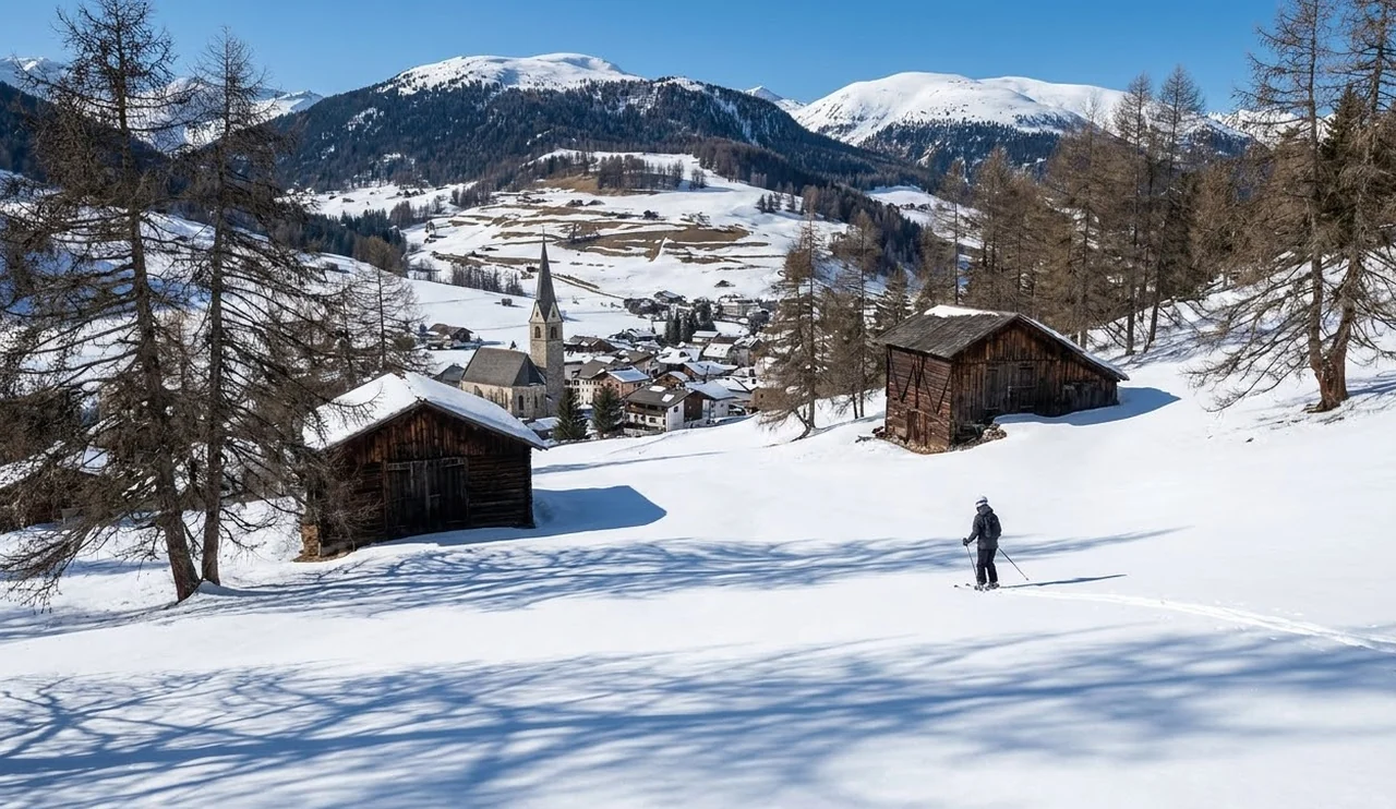 Gentle wooded slope above the village of Megève