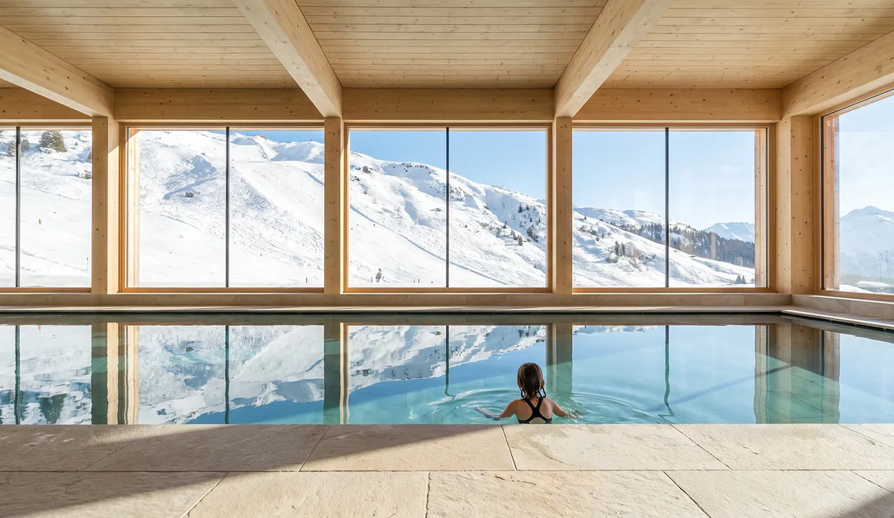 Indoor pool at a family ski resort in the French Alps