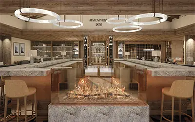 Interior of the Chacha restaurant at the Atmosphere 1850 residence in Courchevel.