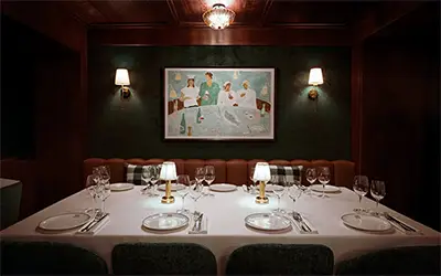 Sophisticated interior of Le Bal restaurant in Courchevel