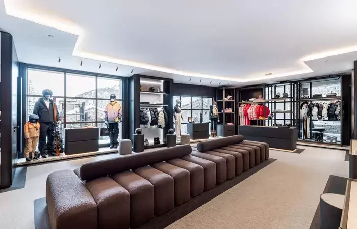 The lounge of the hotel ski shop, Le K2 Palace, Courchevel 1850