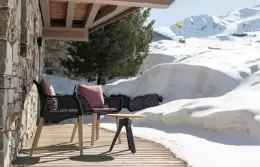 The private terrace of a Superior Room at Le K2 Altitude, Courchevel 1850