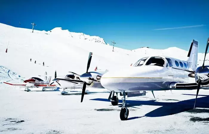 light aircraft on the snow at the Courchevel altiport