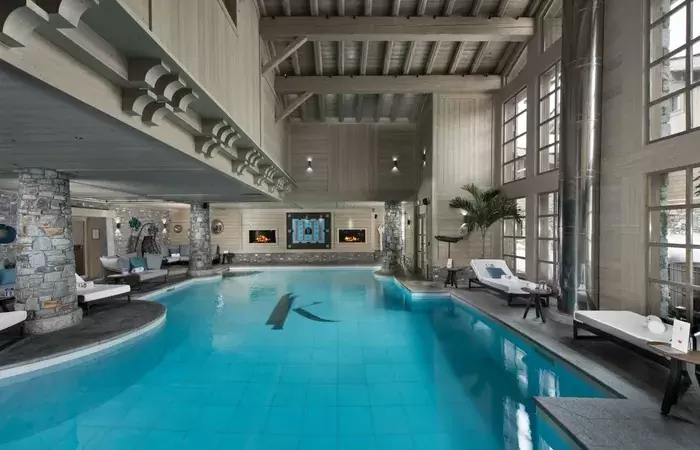The indoor swimming pool at the Goji Spa, Le K2 Altitude, Courchevel 1850