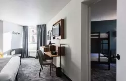 Family Room with village view, master bedroom and bunk bed area, Fahrenheit Seven Val Thorens