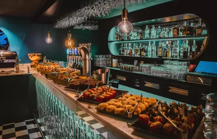 Breakfast buffet counter at La Rotisserie restaurant, Fahrenheit Seven Val Thorens