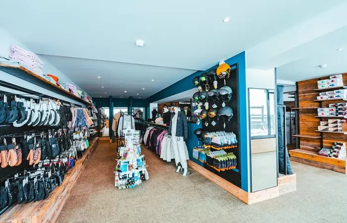 F7 Ski Boutique with ski equipment and clothing at Fahrenheit Seven Val Thorens
