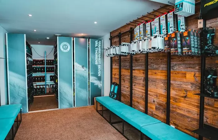 Ski lockers with boot dryers in the ski room of Fahrenheit Seven Val Thorens