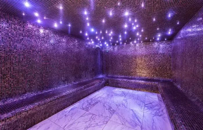 Hammam steam room with starlit mosaic ceiling at Fahrenheit Seven Courchevel