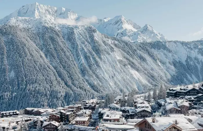 Courchevel 1850 under snow, seen from above