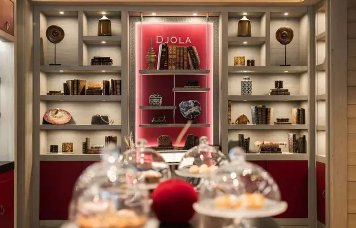 The shelves of the tea shop at Le K2 Djola, Courchevel 1850