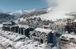Aerial view of the village of Courchevel 1850 in winter