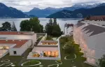 The modern wing with planted roofs above Lake Lucerne at Chenot Palace Weggis