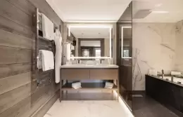 A bathroom in the Himalaya Suite at Le K2 Chogori, Val d'Isere