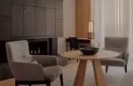 Seating area in a premier room at Rosa Alpina.