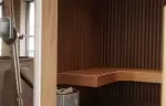 Wooden sauna with a heater in chalet Cristal in Val d-Isere.