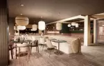 Restaurant with open kitchen and bar counter at Fahrenheit Seven Les Menuires