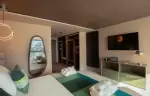 Room with open dressing area, TV and full-length mirror at Fahrenheit Seven Les Menuires
