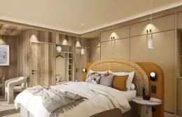 Deluxe Room with a king-size bed, a television and a window onto the peaks at Barma, La Tania