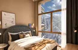 Deluxe Room with a king-size bed, a television and a window onto the peaks at Barma, La Tania